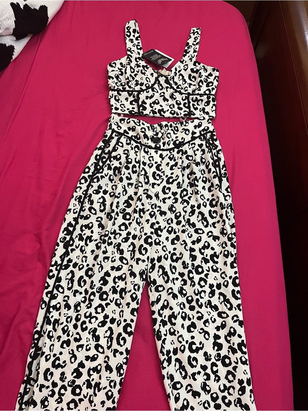 Black & White Leopard Print Two-Piece Jumpsuit Pants Set NWT